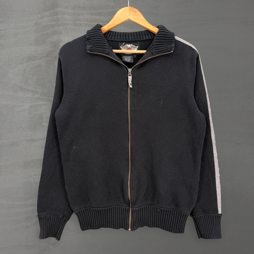Harley-Davidson Full Zip Sweater Black Grey Sleeve Graphic Small